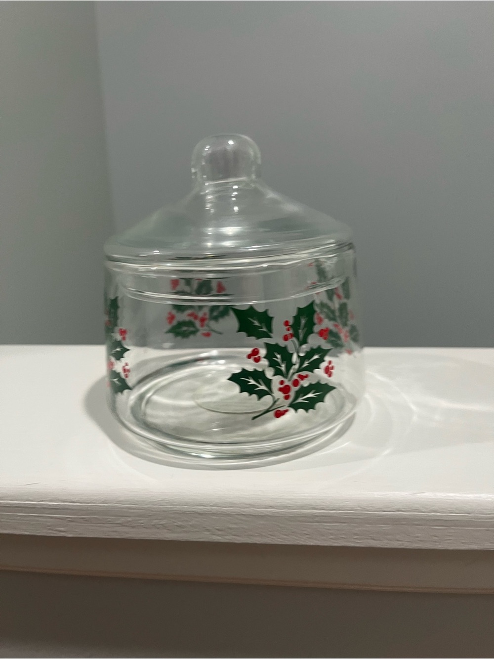 Vintage Indiana Glass Holly & Berries Apothecary Style Holiday Snack Jar & Lid - Picture 2 of 16